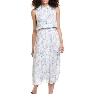 BELLA DAHL Floral Sleeveless Smocked Purple White Midi Dress Medium New Tags